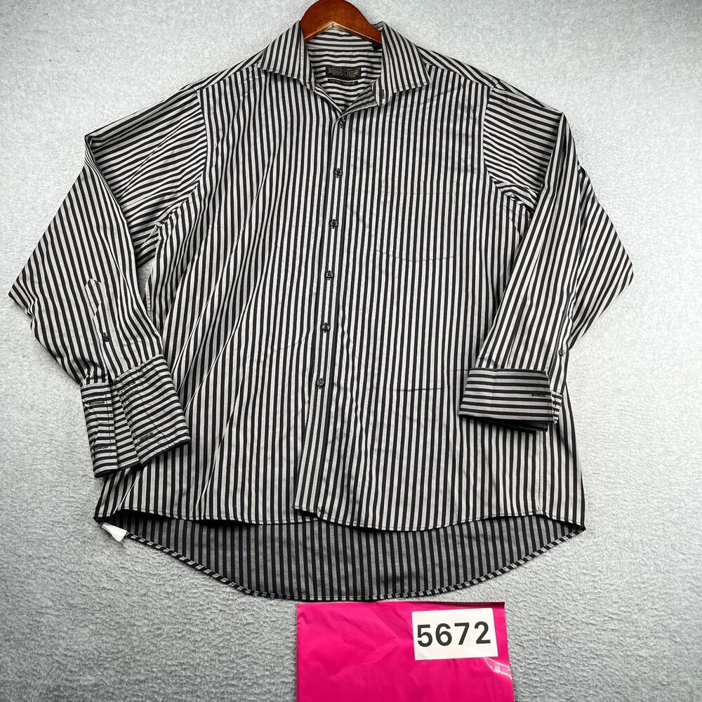 Donald Trump Collection Shirt Gray Black Striped French Cuff Button Up Mens 17